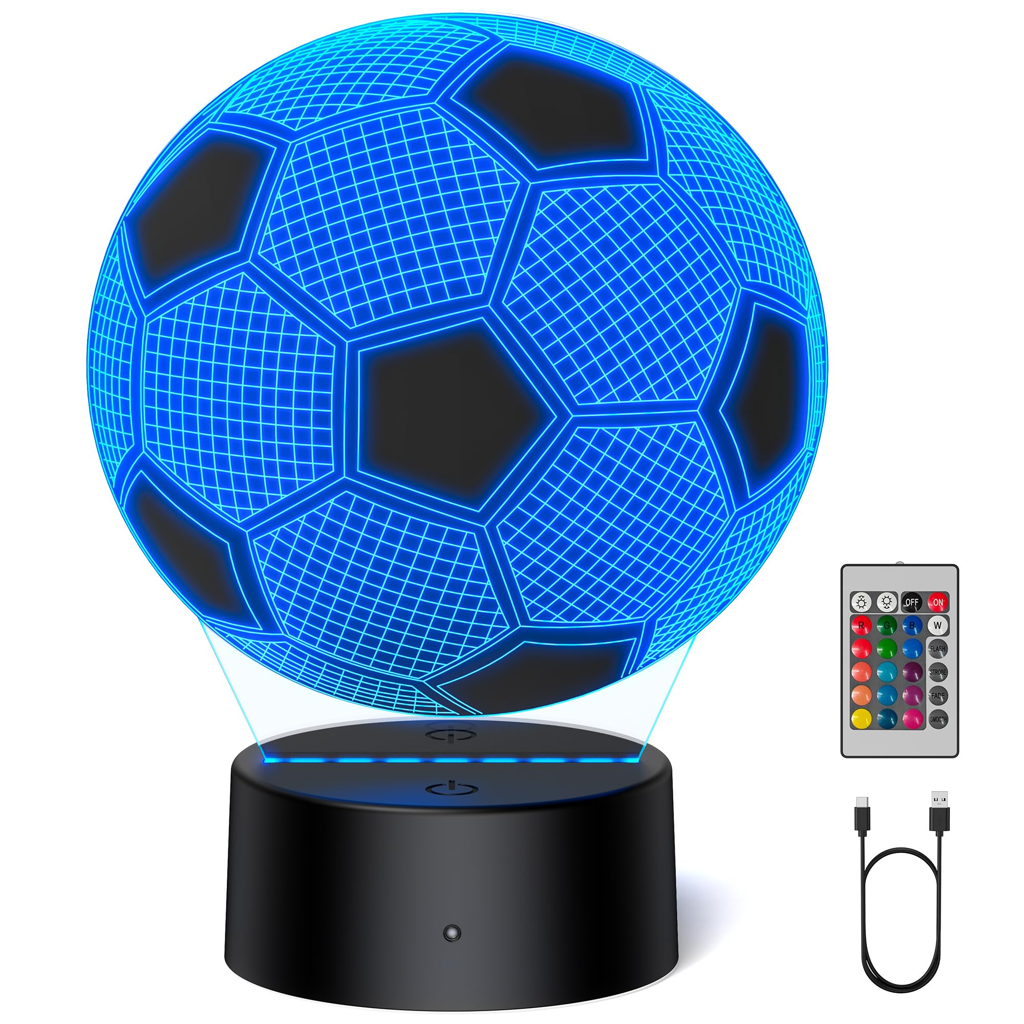 Amazon.com: TECKNET 3D Soccer Night Light, 16 Colors LED Lamp for